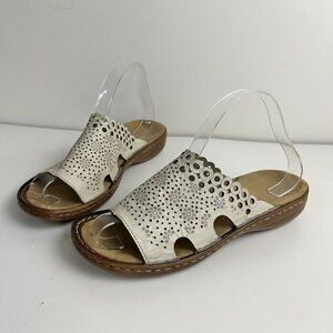 Rieker Sandals 39 US 8-8.5 Cream Beige Mule Slip On Floral Laser Cut